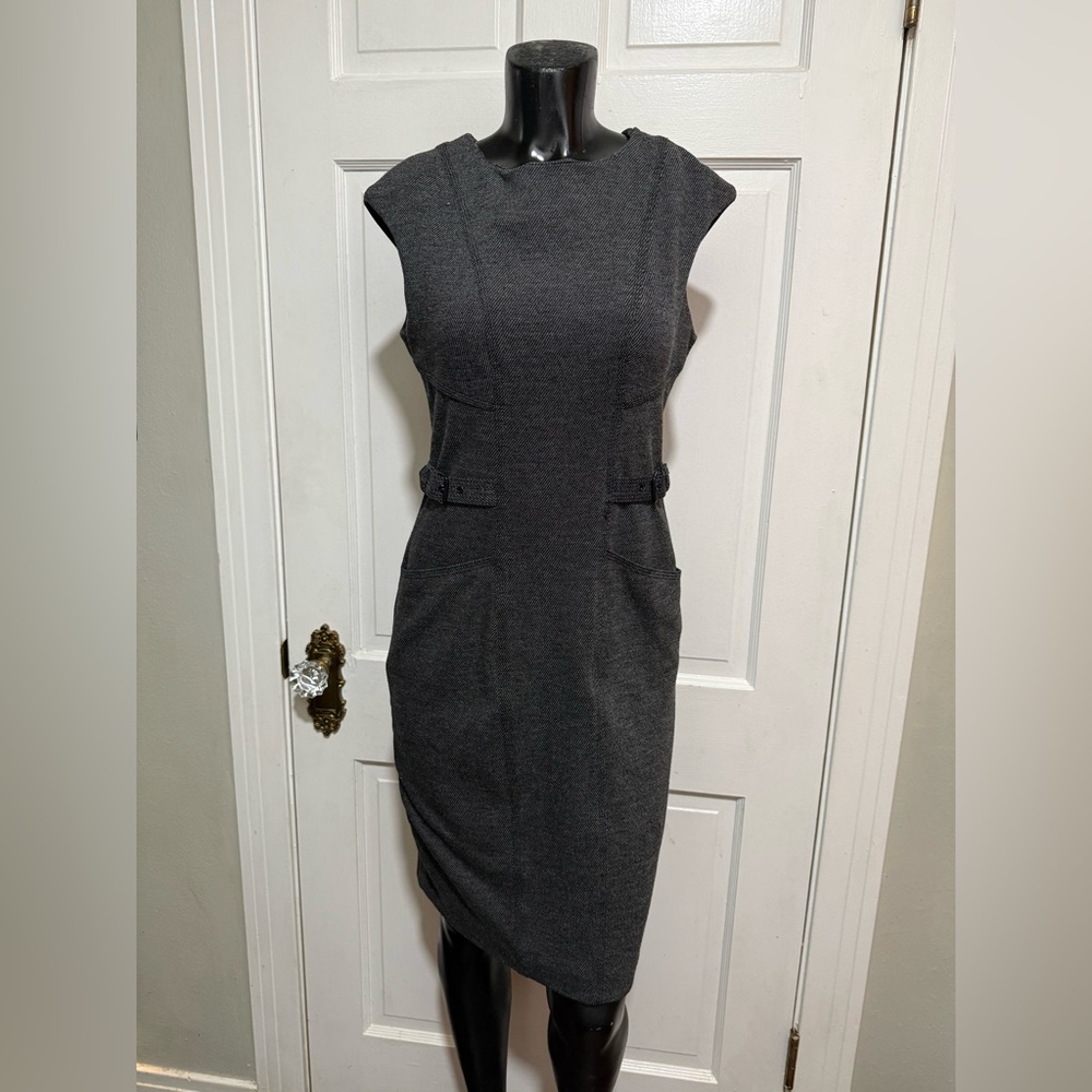 Small Calvin Klein Grey Sleeveless Dress Buckles Pockets